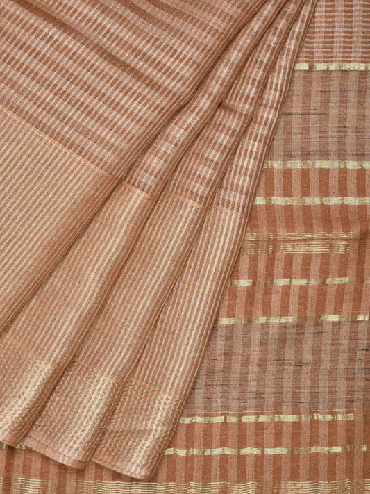 Light Brown Tussar Handloom Saree with Strips Design o0231