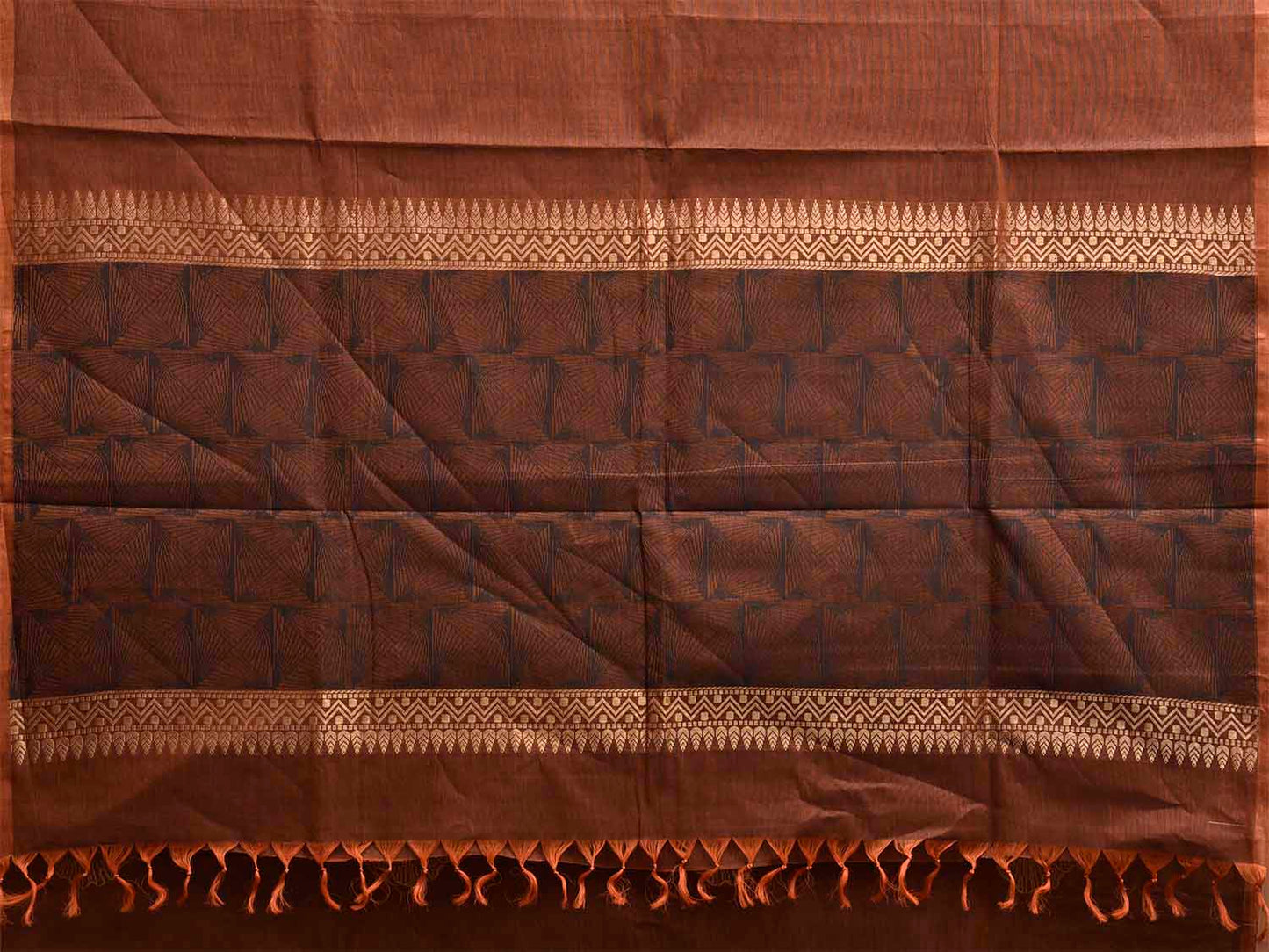 Light Brown Venkatagiri Cotton Saree with Leaves Buta and Pallu Design v0119