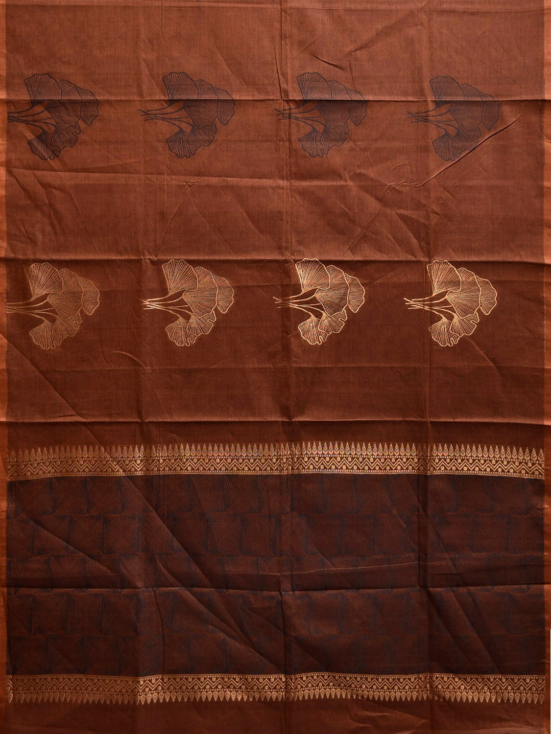 Light Brown Venkatagiri Cotton Saree with Leaves Buta and Pallu Design v0119