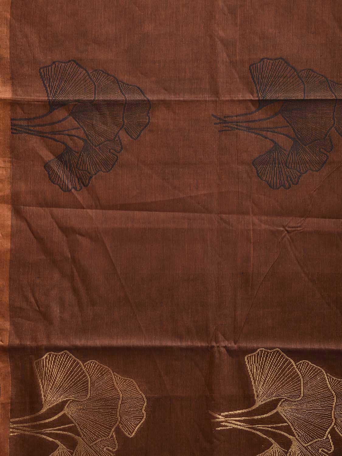 Light Brown Venkatagiri Cotton Saree with Leaves Buta and Pallu Design v0119