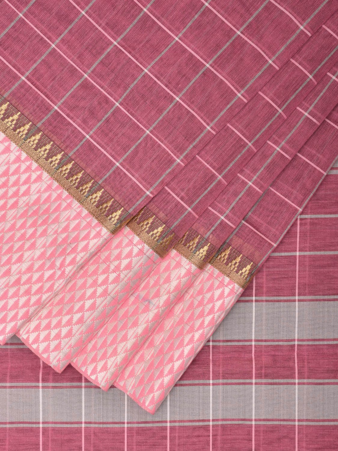 Light Burgundy and Baby Pink Bamboo Cotton Saree with Big Checks Design No Blouse bc0386