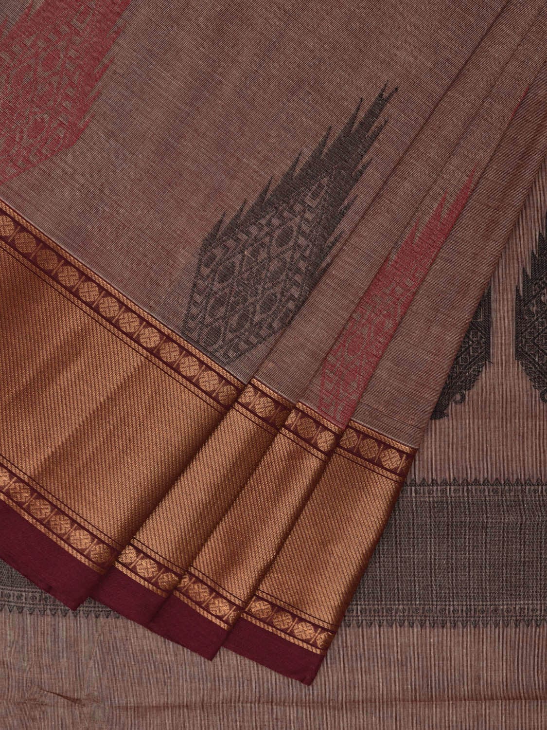 Light Burgundy and Maroon Kanchipuram Cotton Saree with Pallu and One Side Border Design k0733