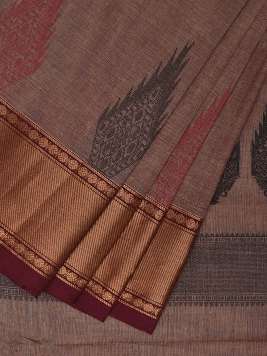 Light Burgundy and Maroon Kanchipuram Cotton Saree with Pallu and One Side Border Design k0733
