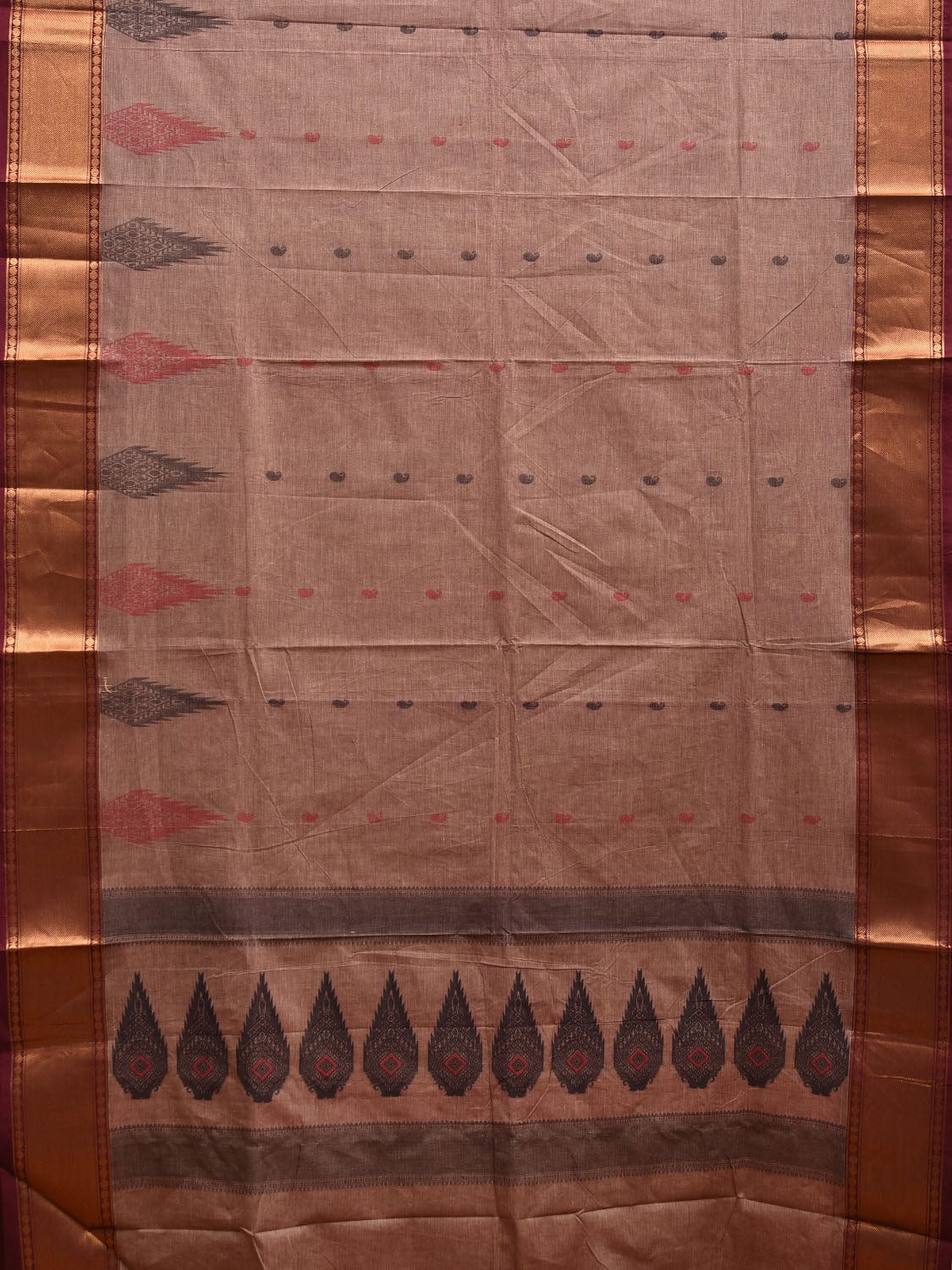 Light Burgundy and Maroon Kanchipuram Cotton Saree with Pallu and One Side Border Design k0733