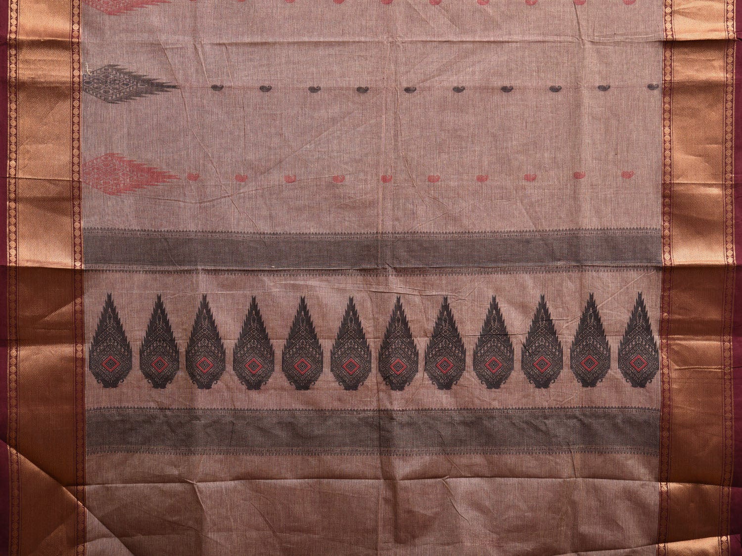 Light Burgundy and Maroon Kanchipuram Cotton Saree with Pallu and One Side Border Design k0733