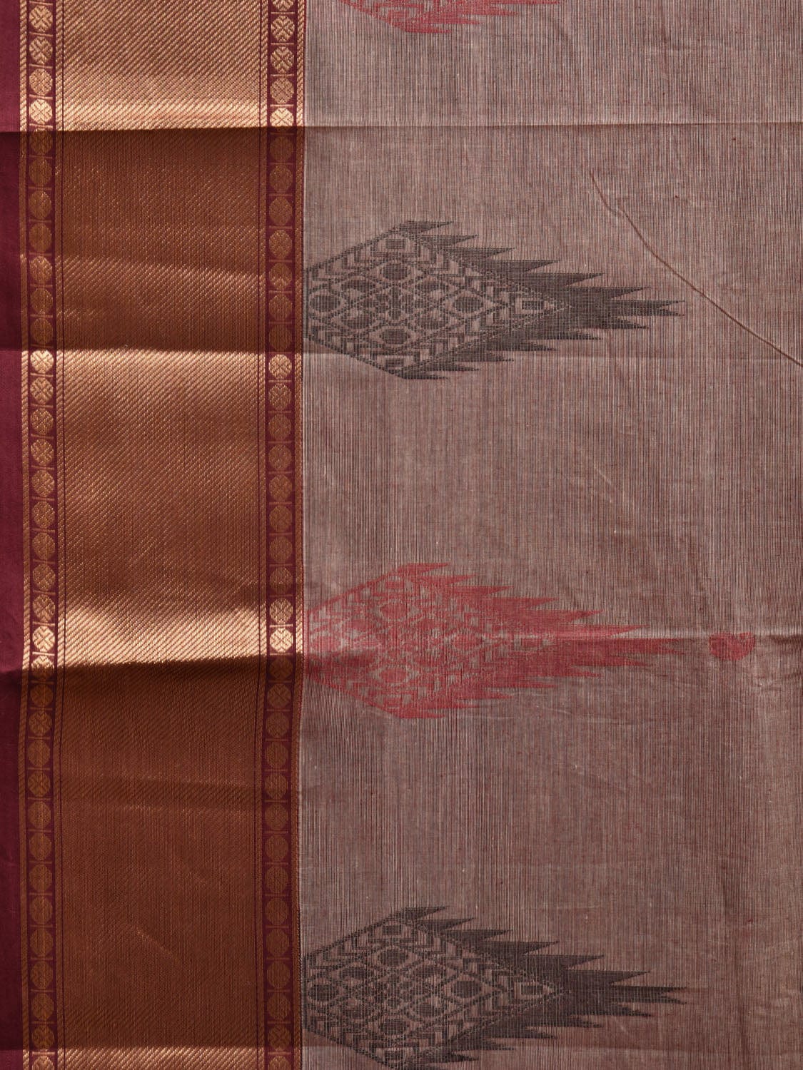 Light Burgundy and Maroon Kanchipuram Cotton Saree with Pallu and One Side Border Design k0733