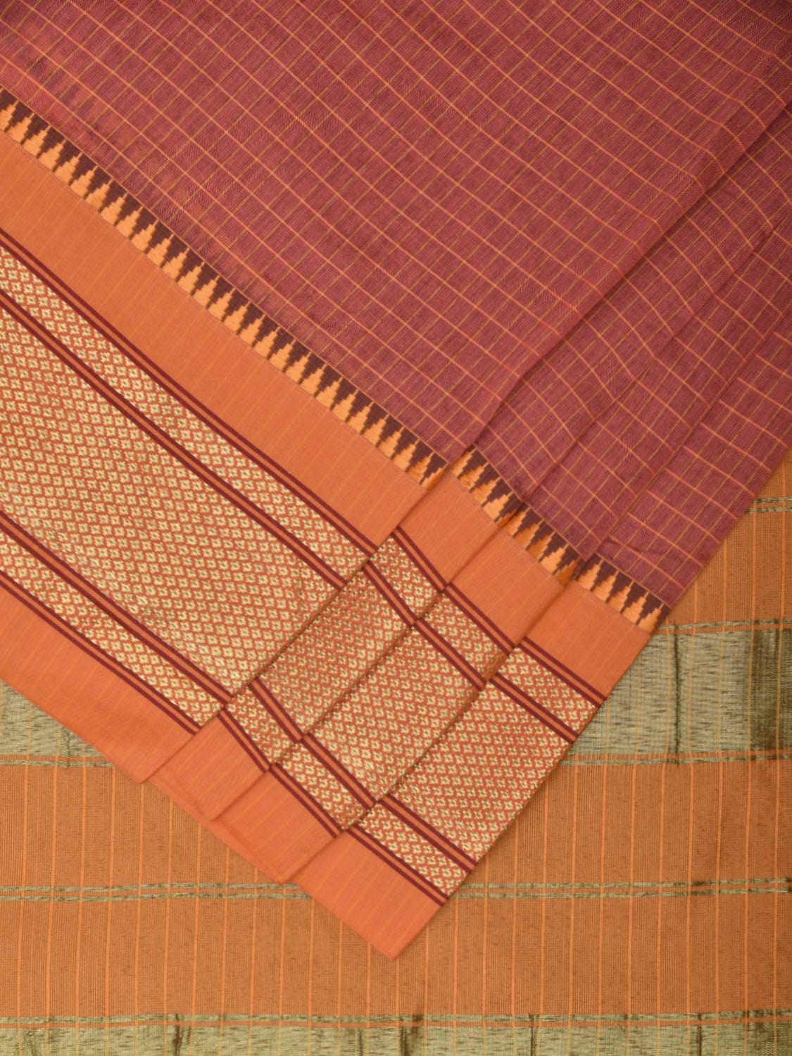 Light Burgundy and Mustard Bamboo Cotton Saree with Checks Design No Blouse bc0304