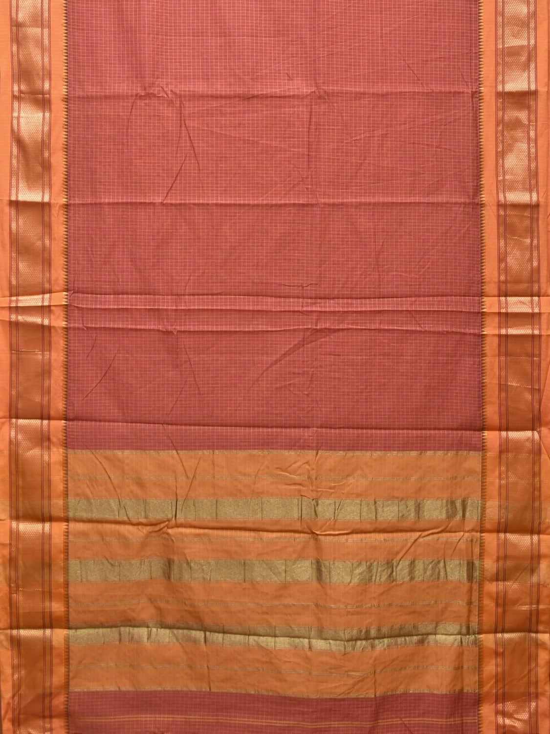 Light Burgundy and Mustard Bamboo Cotton Saree with Checks Design No Blouse bc0304