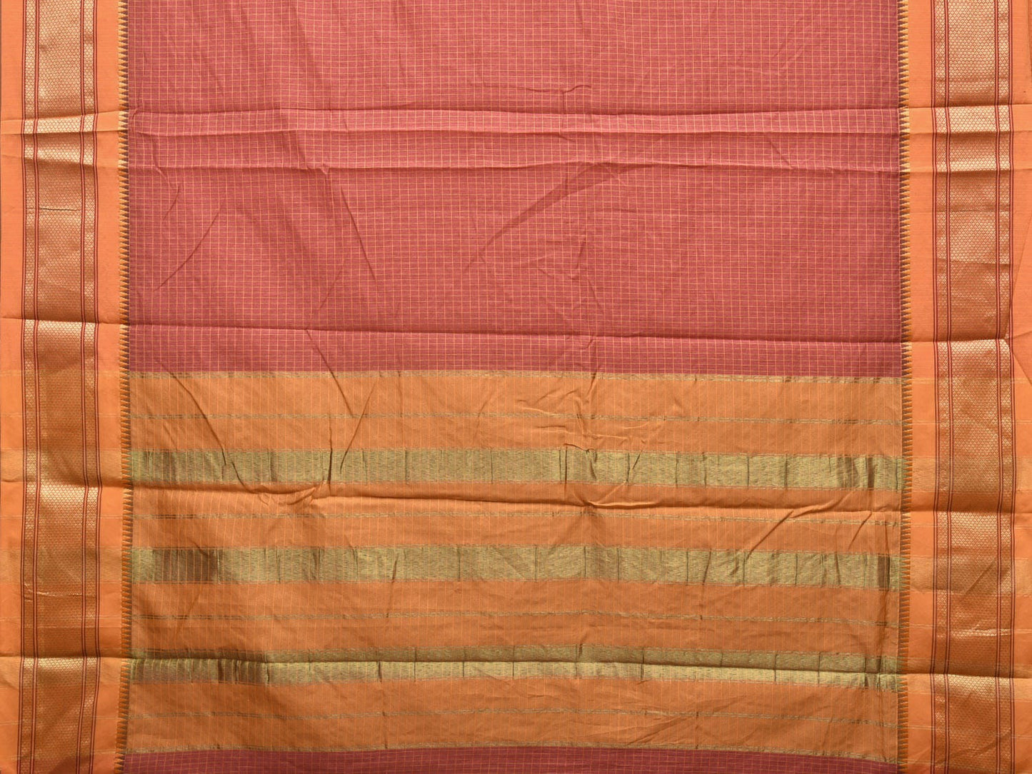 Light Burgundy and Mustard Bamboo Cotton Saree with Checks Design No Blouse bc0304