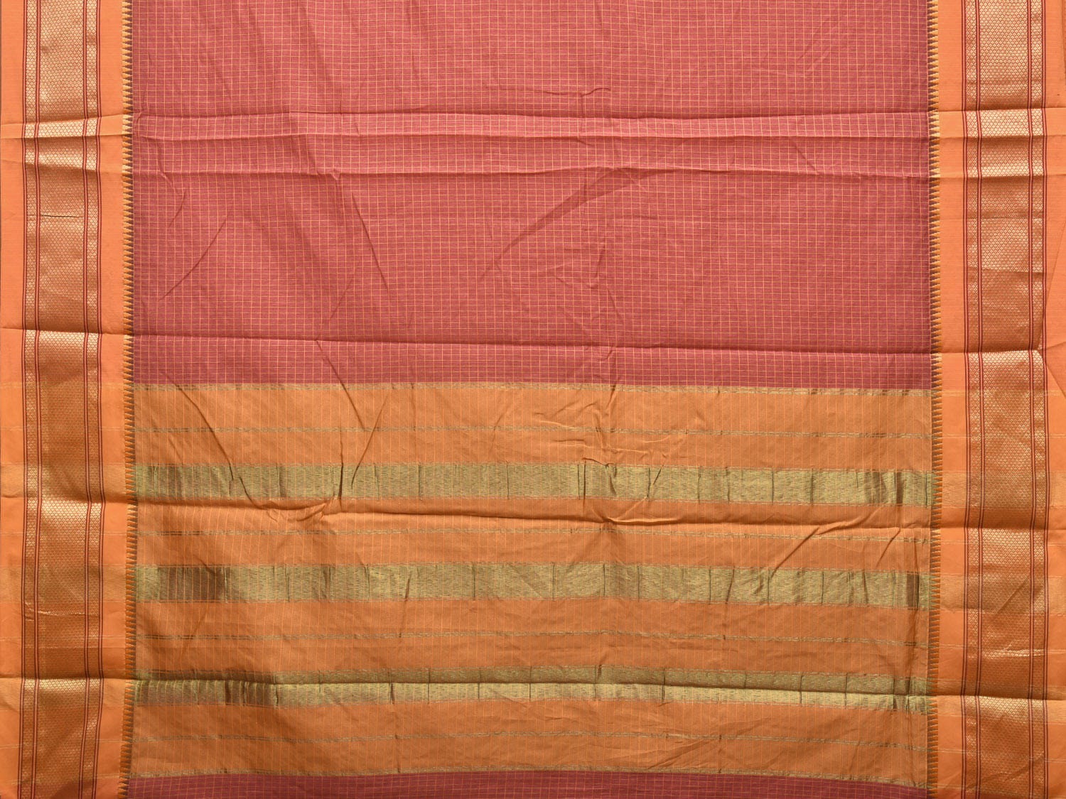 Light Burgundy and Mustard Bamboo Cotton Saree with Checks Design No Blouse bc0304