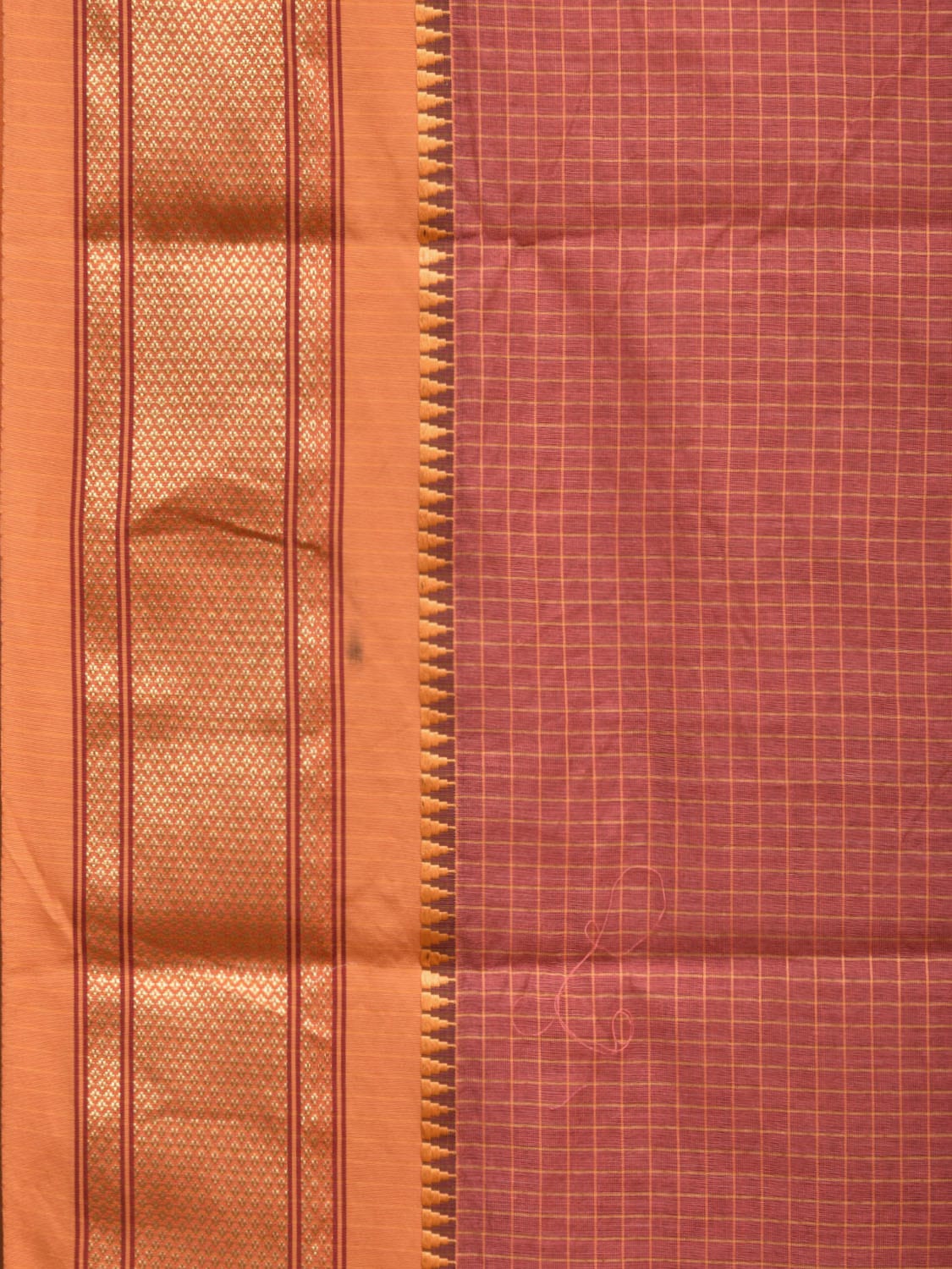Light Burgundy and Mustard Bamboo Cotton Saree with Checks Design No Blouse bc0304