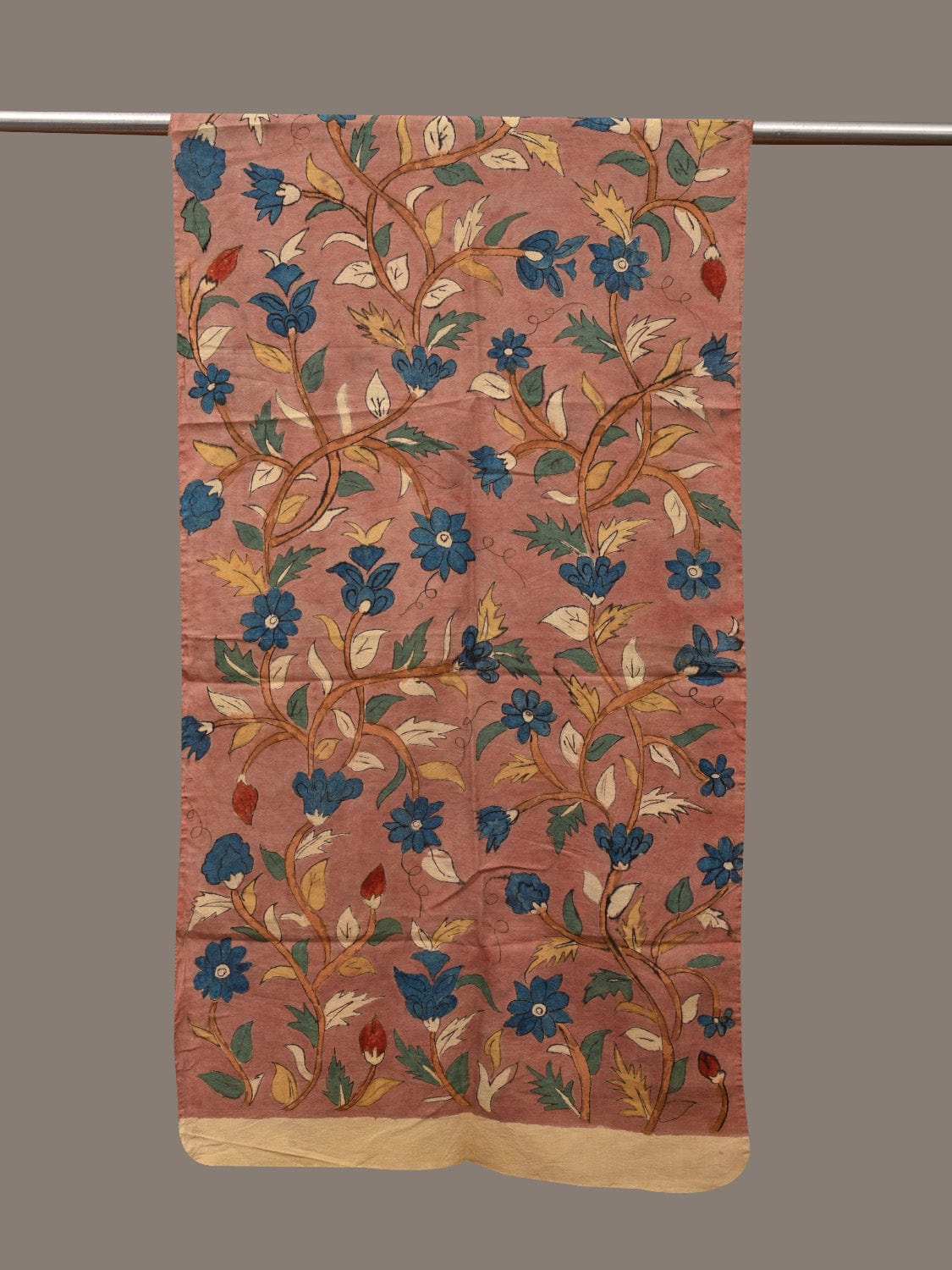 Light Burgundy Kalamkari Hand Painted Cotton Handloom Stole with Floral Design ds3030