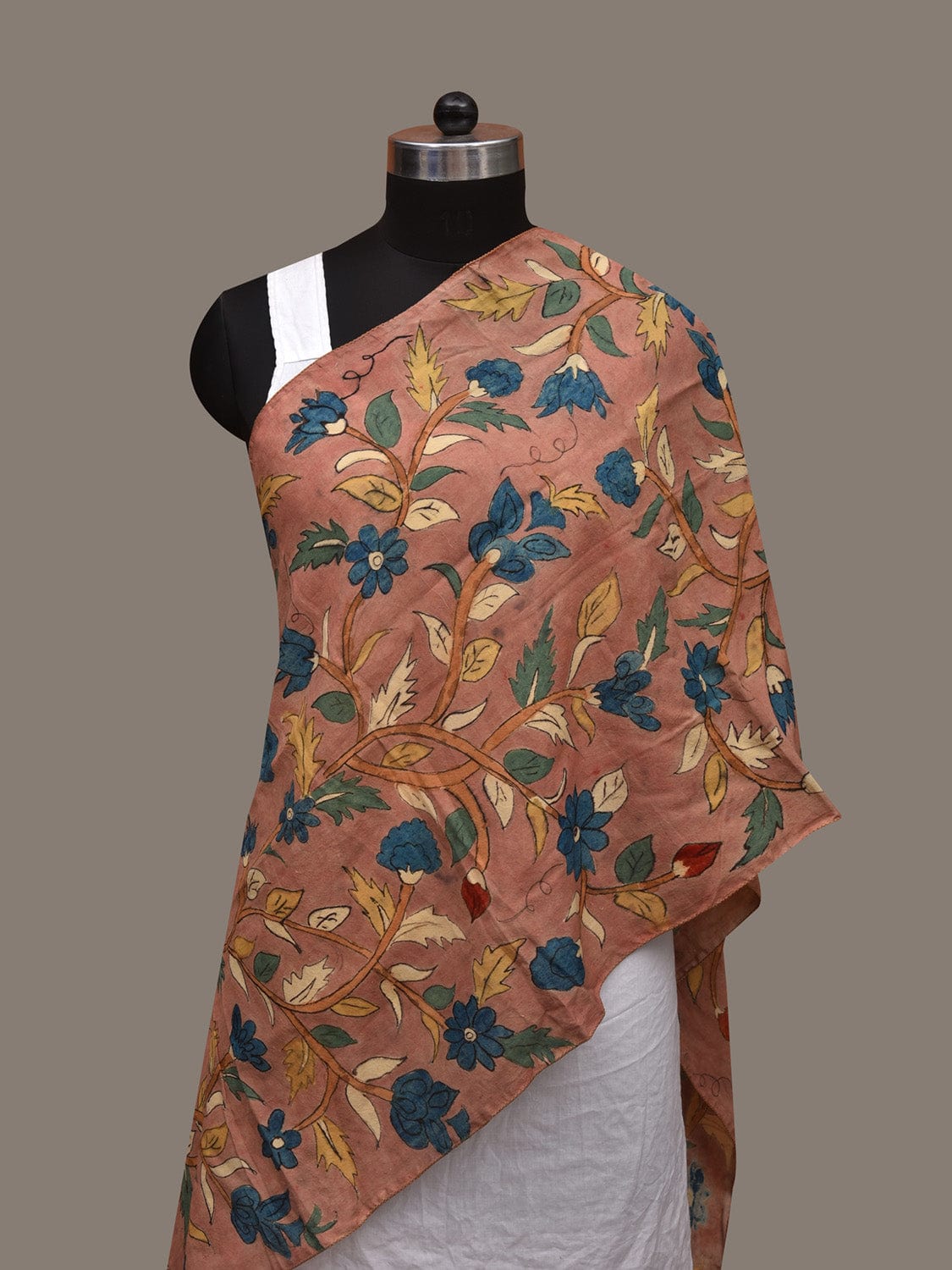 Light Burgundy Kalamkari Hand Painted Cotton Handloom Stole with Floral Design ds3030