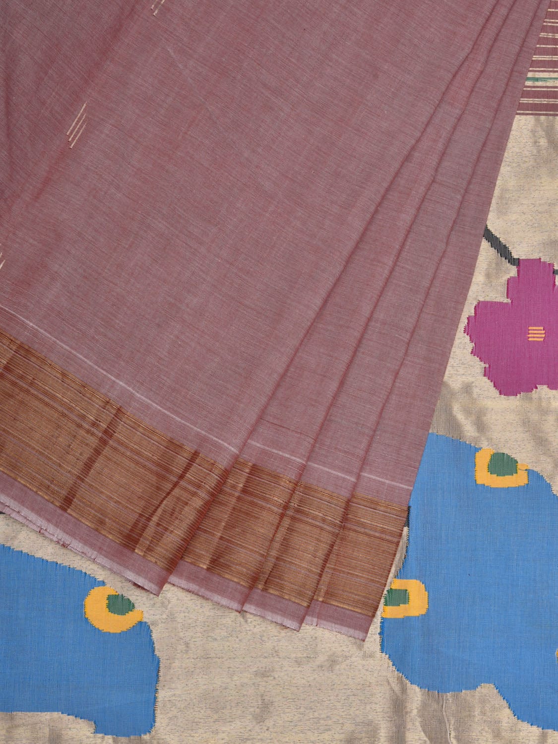 Light Burgundy Paithani Cotton Handloom Saree with Peacocks Pallu Design p0473