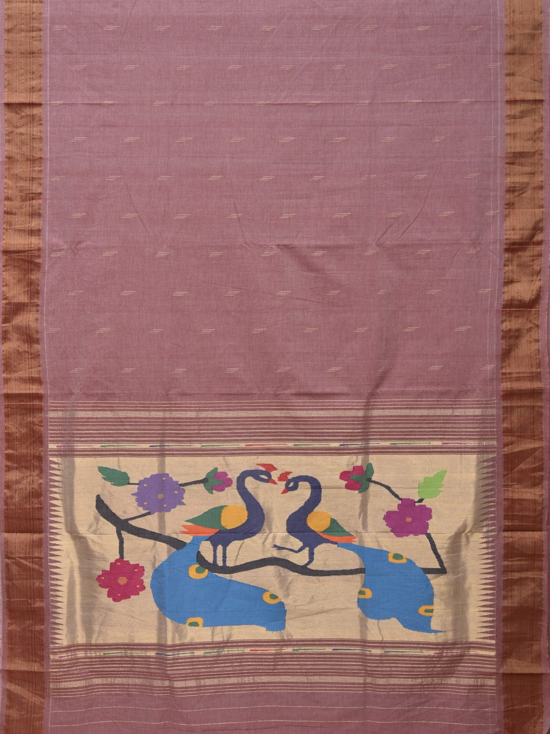 Light Burgundy Paithani Cotton Handloom Saree with Peacocks Pallu Design p0473