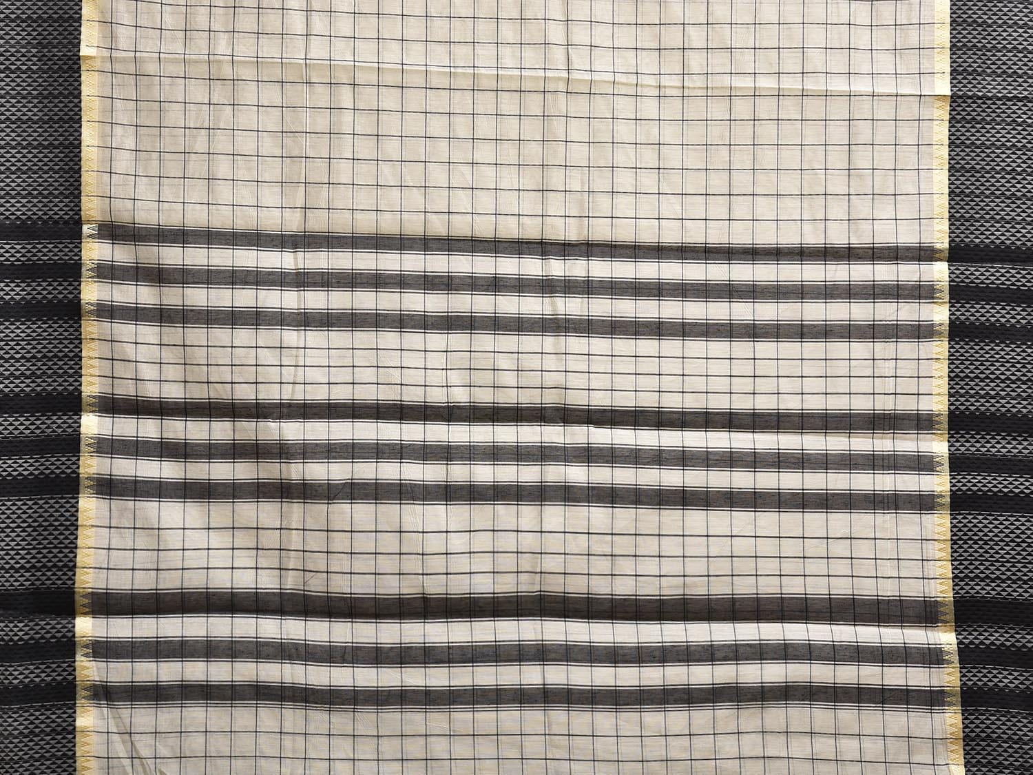 Light Cream and Black Bamboo Cotton Saree with Big Checks Design No Blouse bc0827