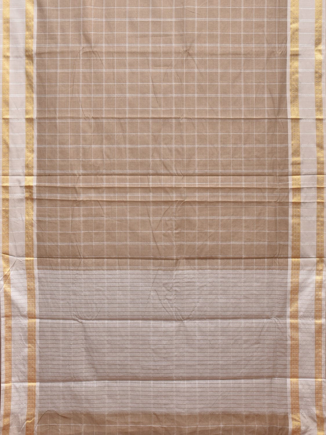 Light Cream Bamboo Cotton Saree with Big Checks Design No Blouse bc0307