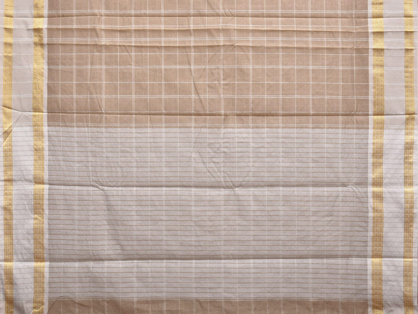 Light Cream Bamboo Cotton Saree with Big Checks Design No Blouse bc0307