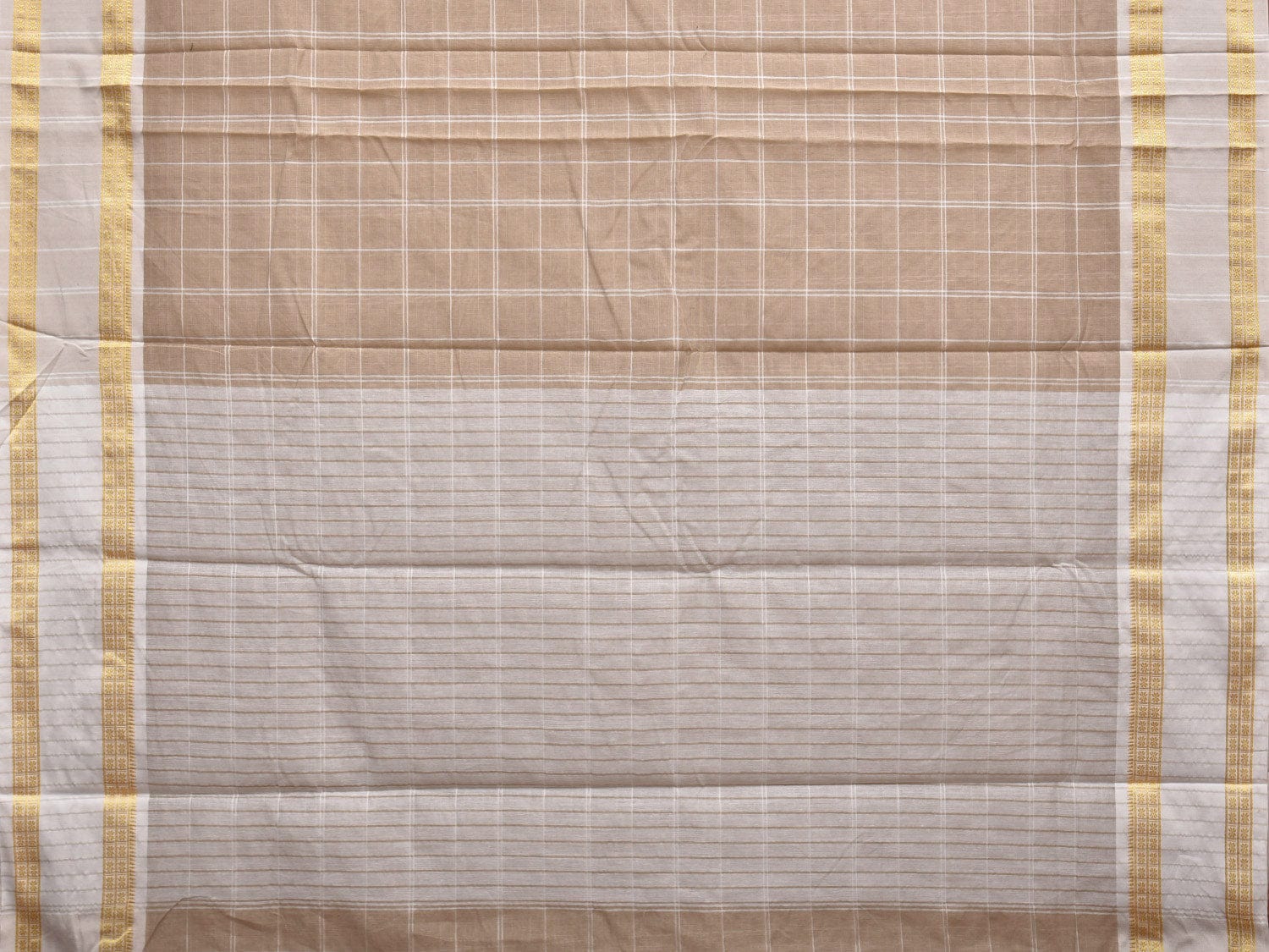 Light Cream Bamboo Cotton Saree with Big Checks Design No Blouse bc0307