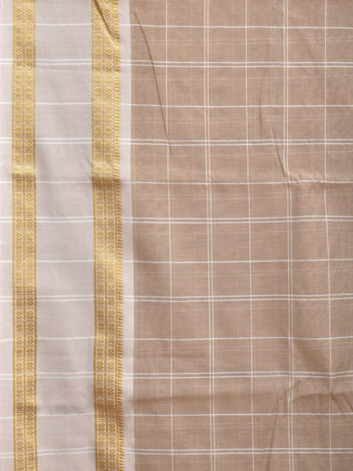 Light Cream Bamboo Cotton Saree with Big Checks Design No Blouse bc0307