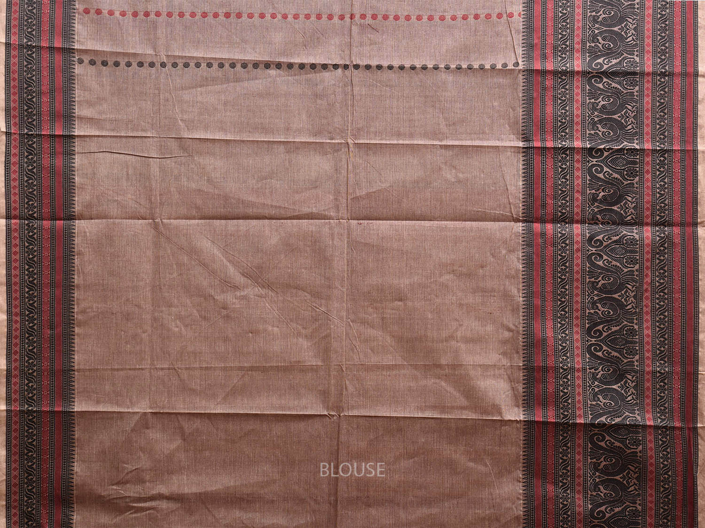 Light Fawn and Black Kanchipuram Cotton Saree with Pallu and Big Border Design k0757