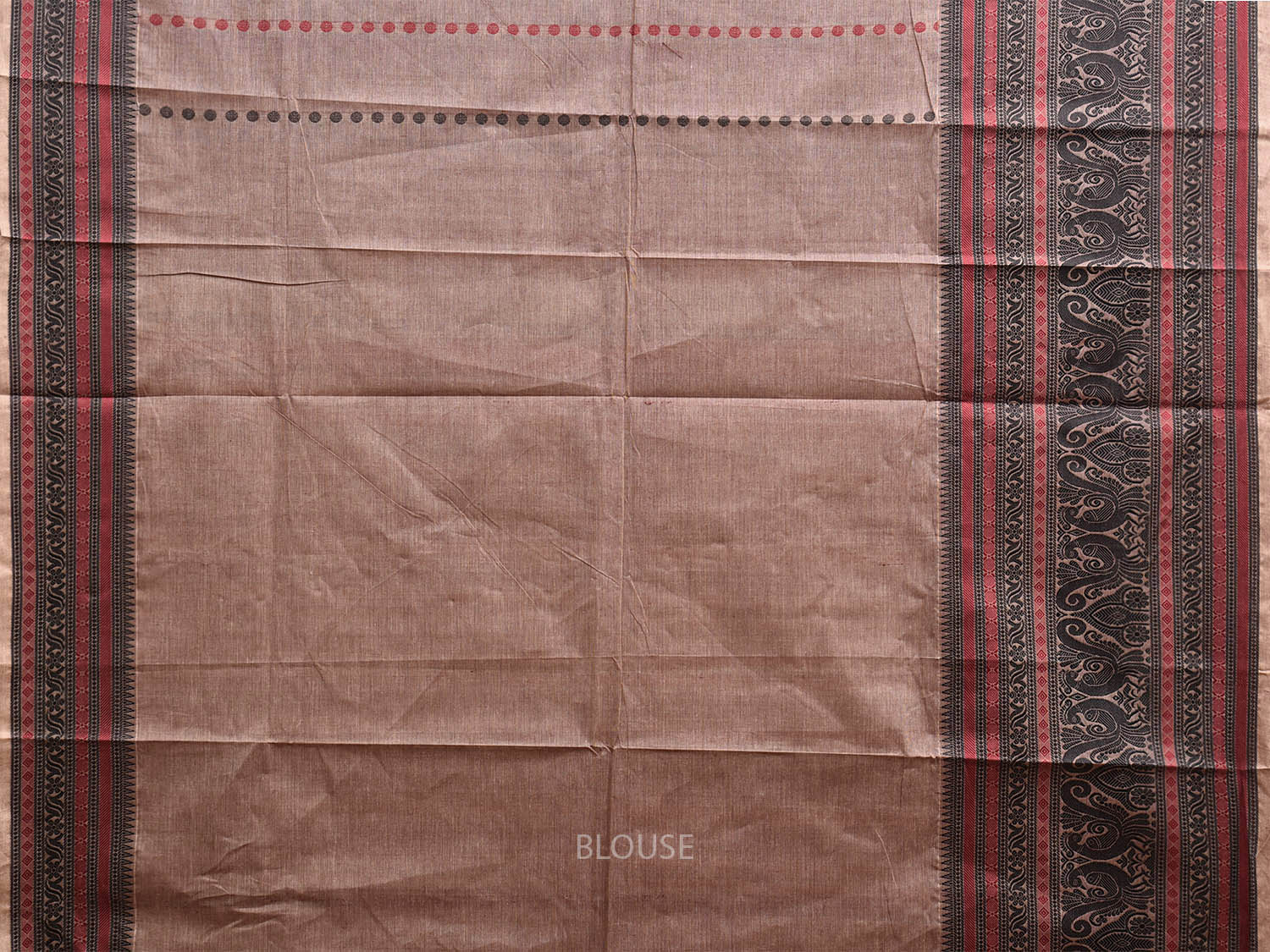 Light Fawn and Black Kanchipuram Cotton Saree with Pallu and Big Border Design k0757