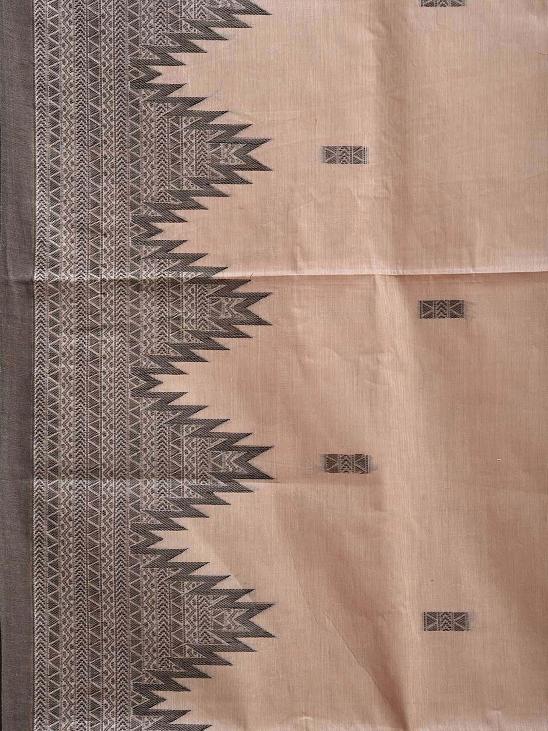 Light Fawn Kanchipuram Cotton Saree with Big Temple Border and Pallu Design k0843