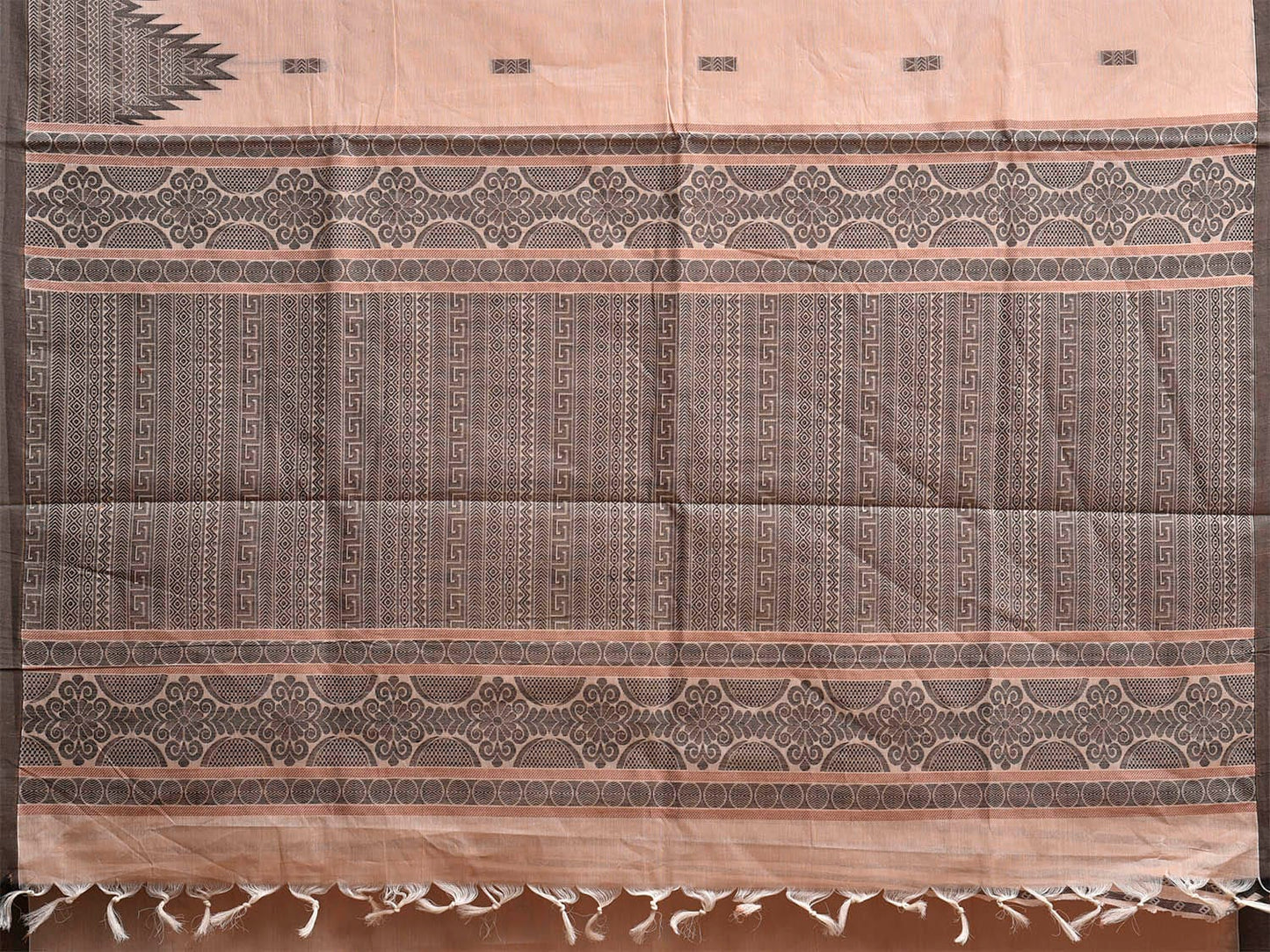 Light Fawn Kanchipuram Cotton Saree with Big Temple Border and Pallu Design k0843