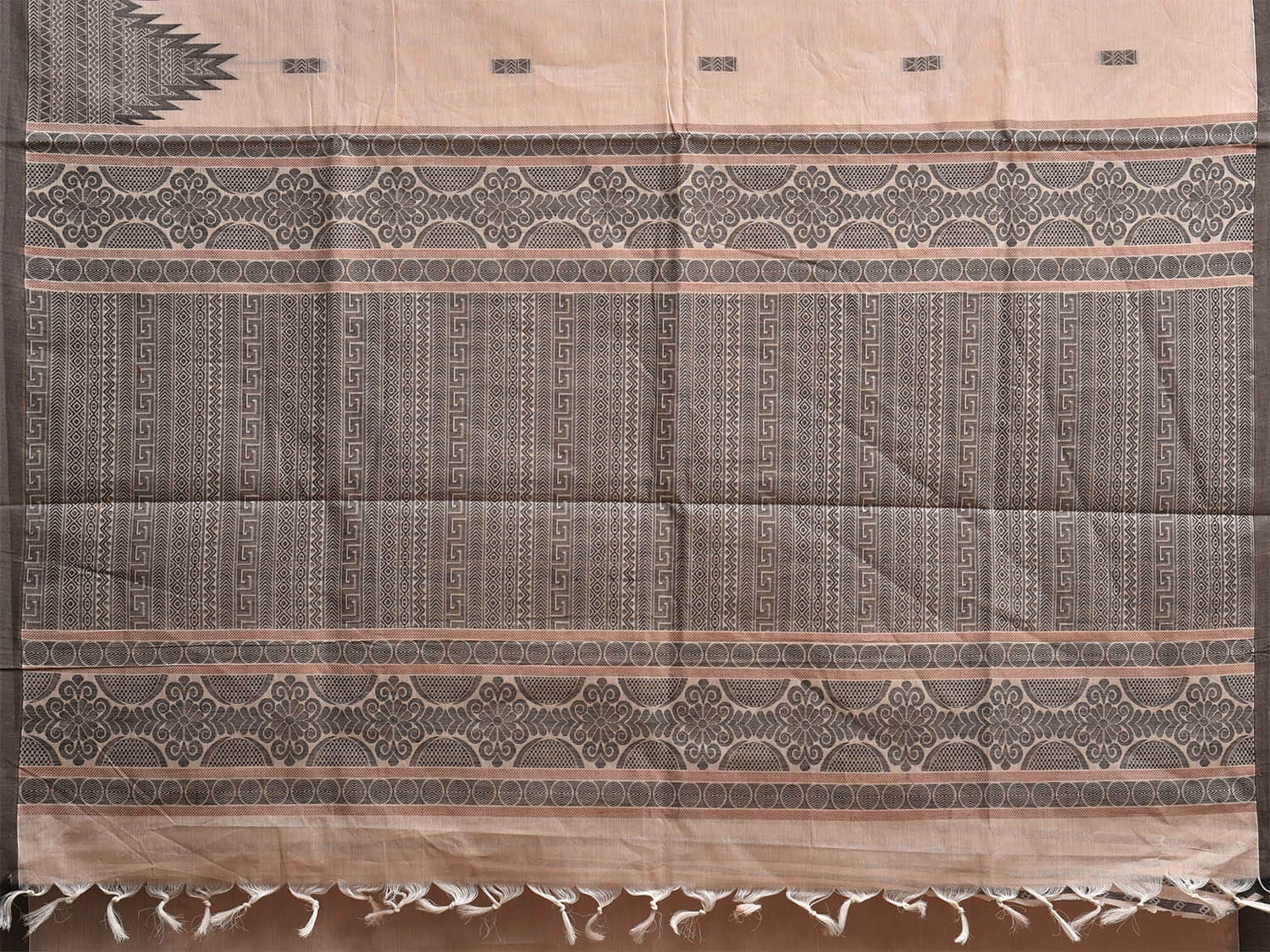 Light Fawn Kanchipuram Cotton Saree with Big Temple Border and Pallu Design k0843