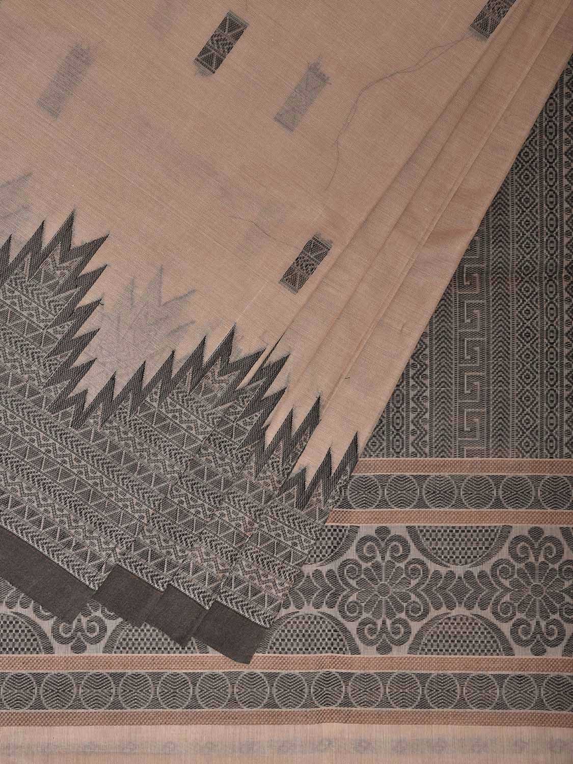 Light Fawn Kanchipuram Cotton Saree with Big Temple Border and Pallu Design k0843