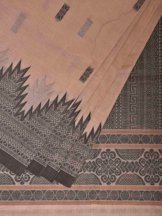 Light Fawn Kanchipuram Cotton Saree with Big Temple Border and Pallu Design k0843