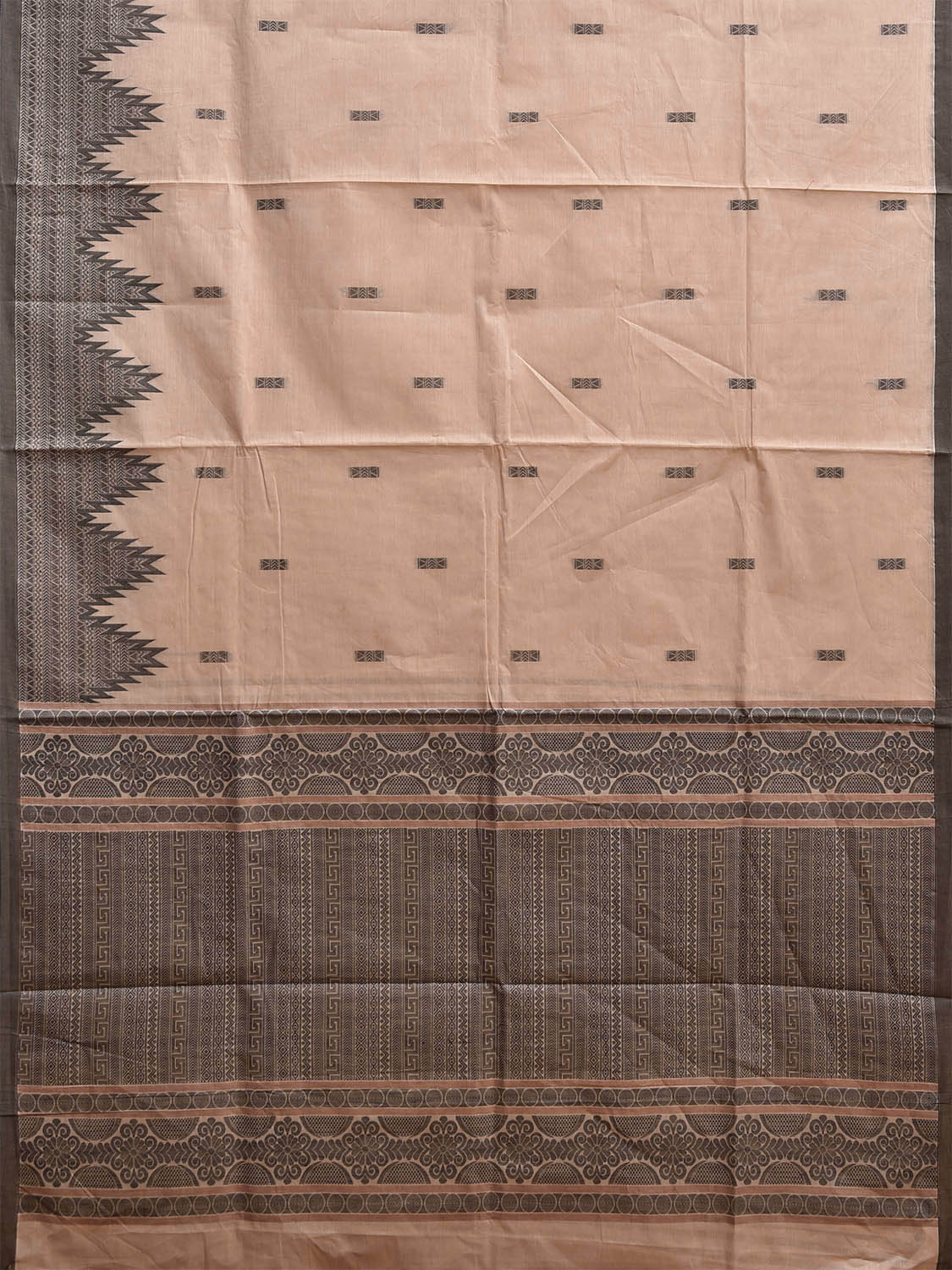 Light Fawn Kanchipuram Cotton Saree with Big Temple Border and Pallu Design k0843