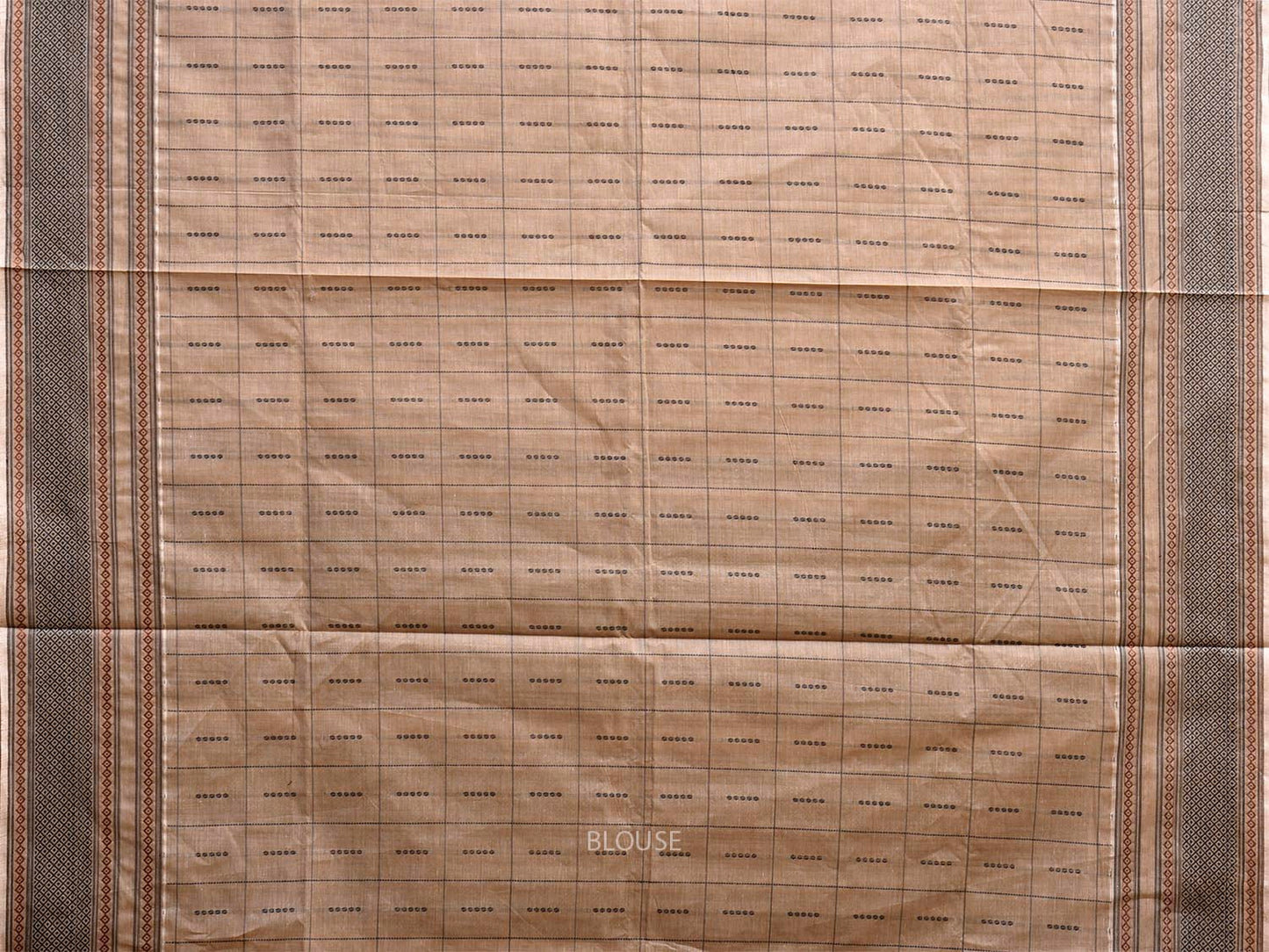 Light Fawn Kanchipuram Cotton Saree with Checks and Border-Pallu Design k0846