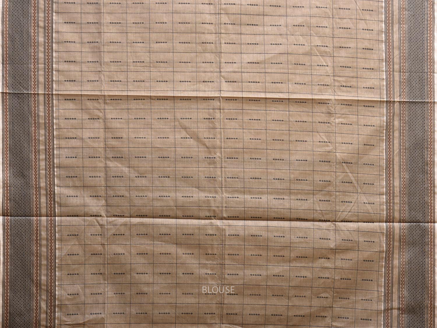 Light Fawn Kanchipuram Cotton Saree with Checks and Border-Pallu Design k0846