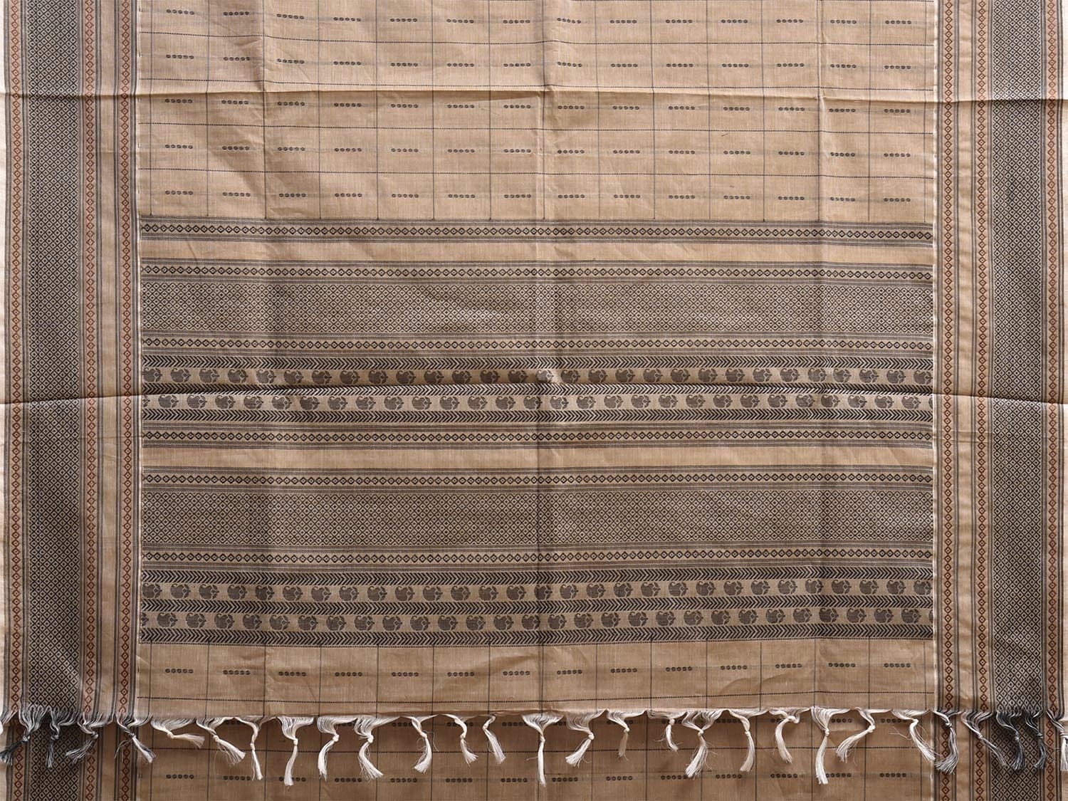 Light Fawn Kanchipuram Cotton Saree with Checks and Border-Pallu Design k0846