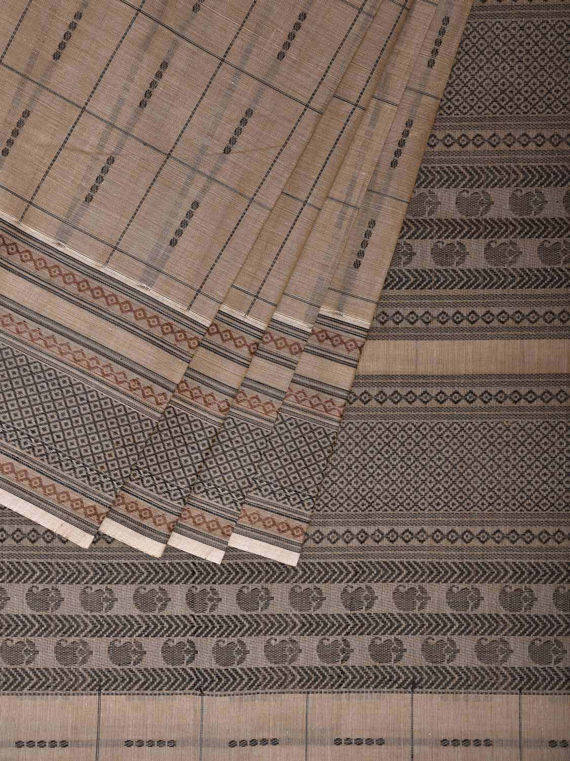 Light Fawn Kanchipuram Cotton Saree with Checks and Border-Pallu Design k0846