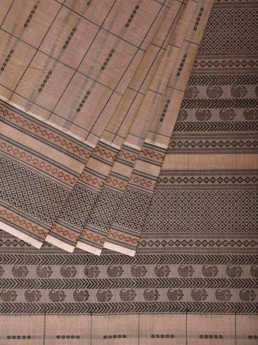 Light Fawn Kanchipuram Cotton Saree with Checks and Border-Pallu Design k0846