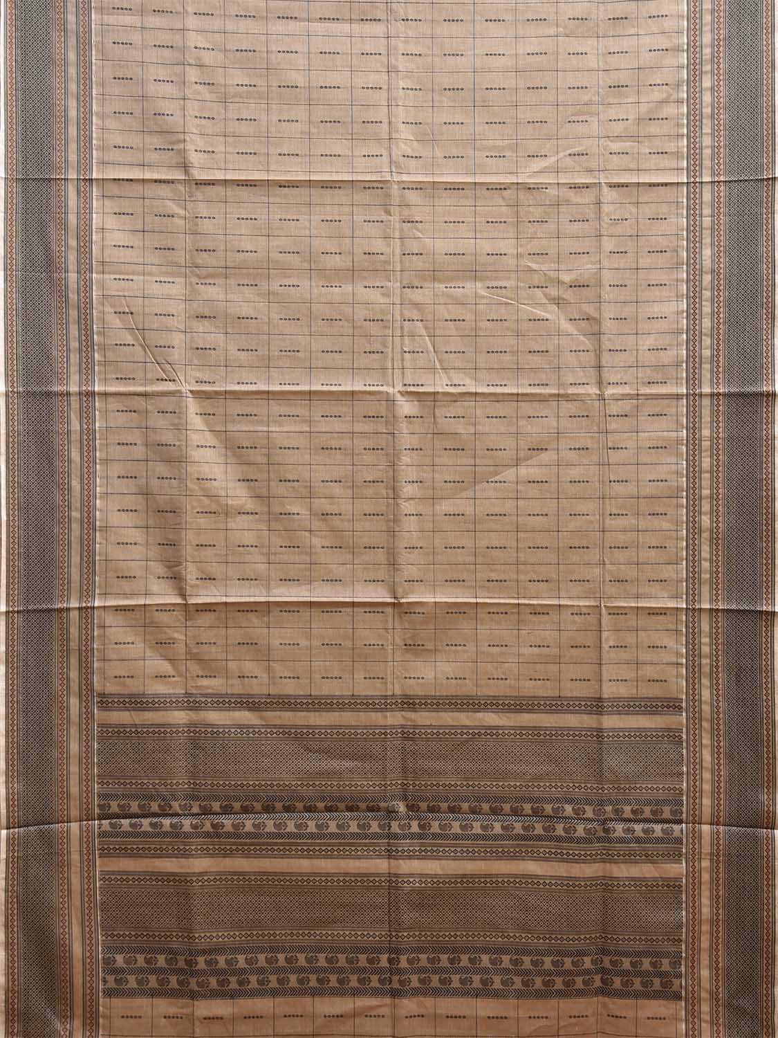 Light Fawn Kanchipuram Cotton Saree with Checks and Border-Pallu Design k0846