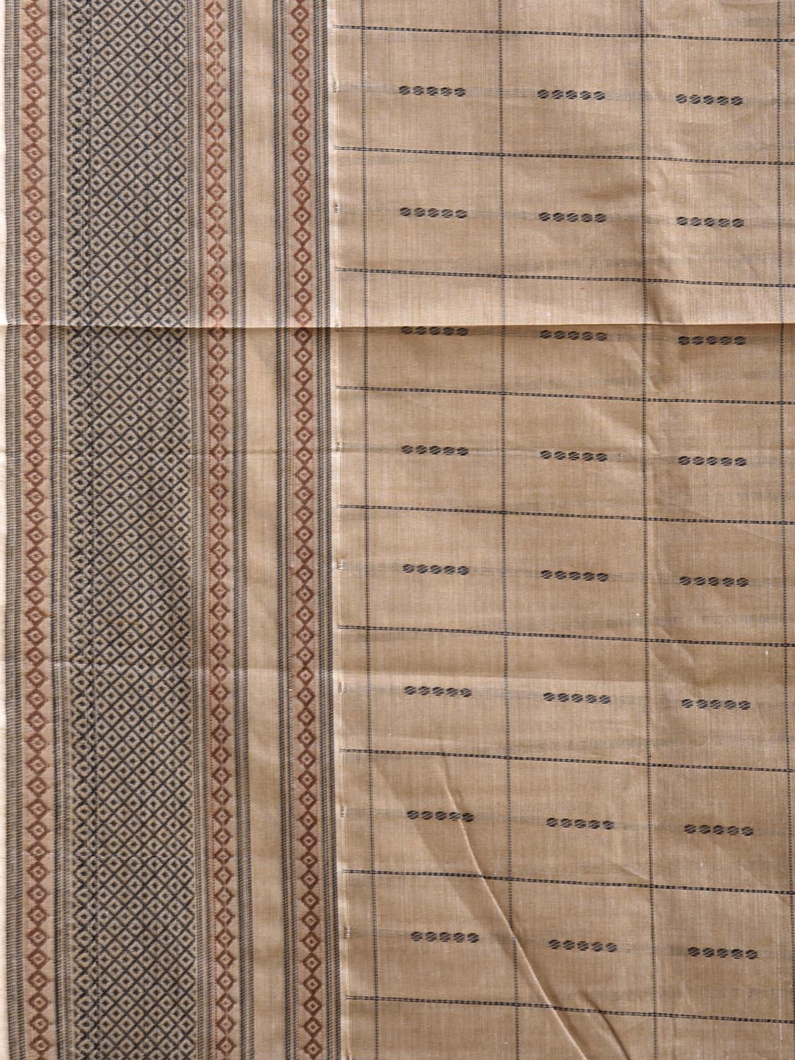 Light Fawn Kanchipuram Cotton Saree with Checks and Border-Pallu Design k0846