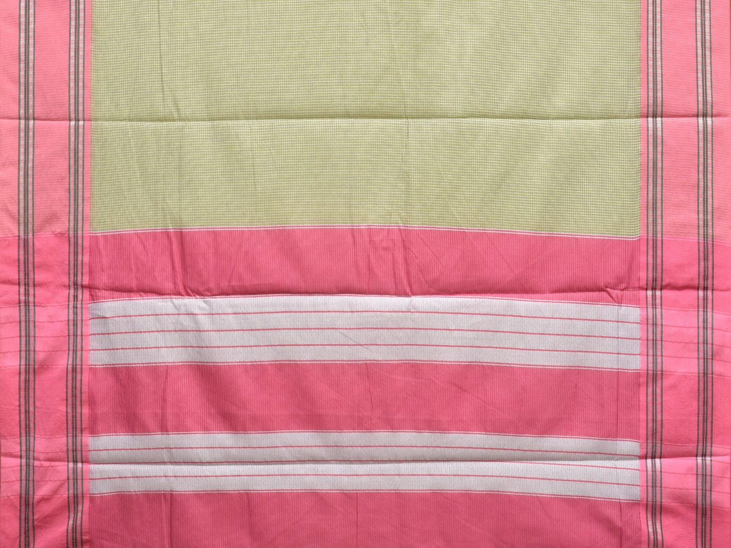 Light Green and Baby Pink Bamboo Cotton Saree with Small Checks Design No Blouse bc0288