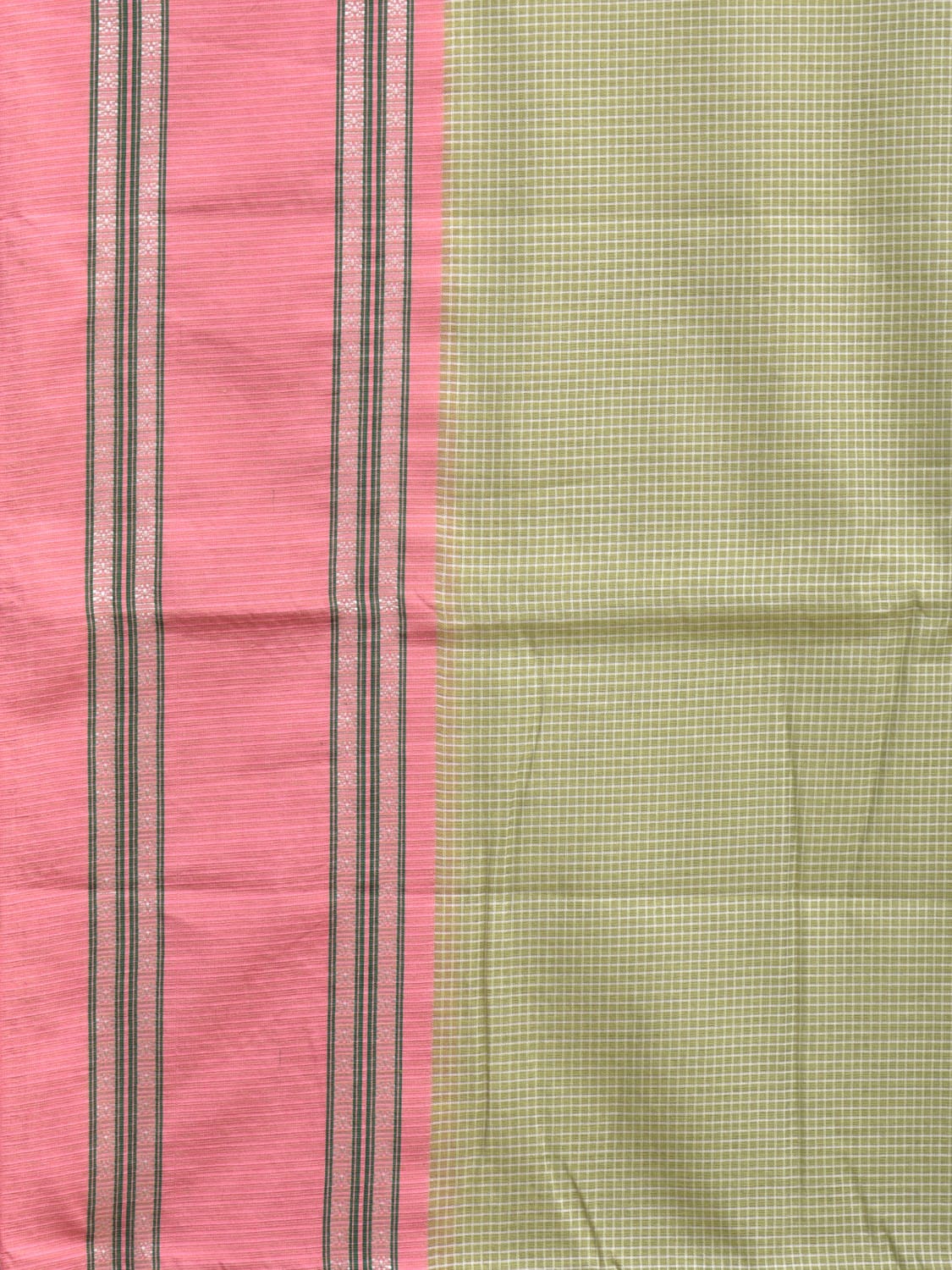 Light Green and Baby Pink Bamboo Cotton Saree with Small Checks Design No Blouse bc0288