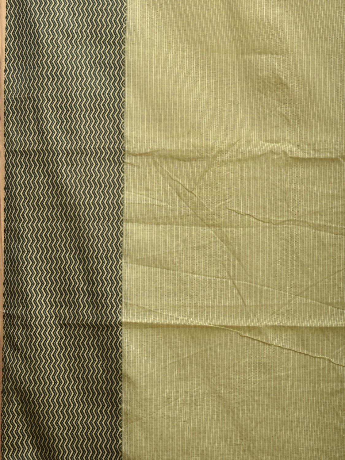 Light Green and Black Bamboo Cotton Saree with Strips and Zig-Zag Border Design No Blouse bc0323