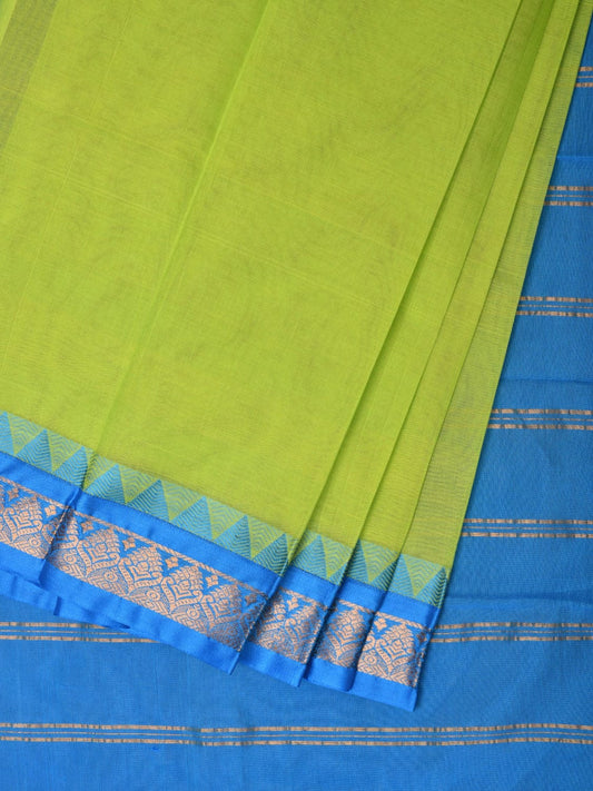 Light Green and Blue Gadwal Cotton Handloom Saree with Strips Pallu Design No Blouse g0366