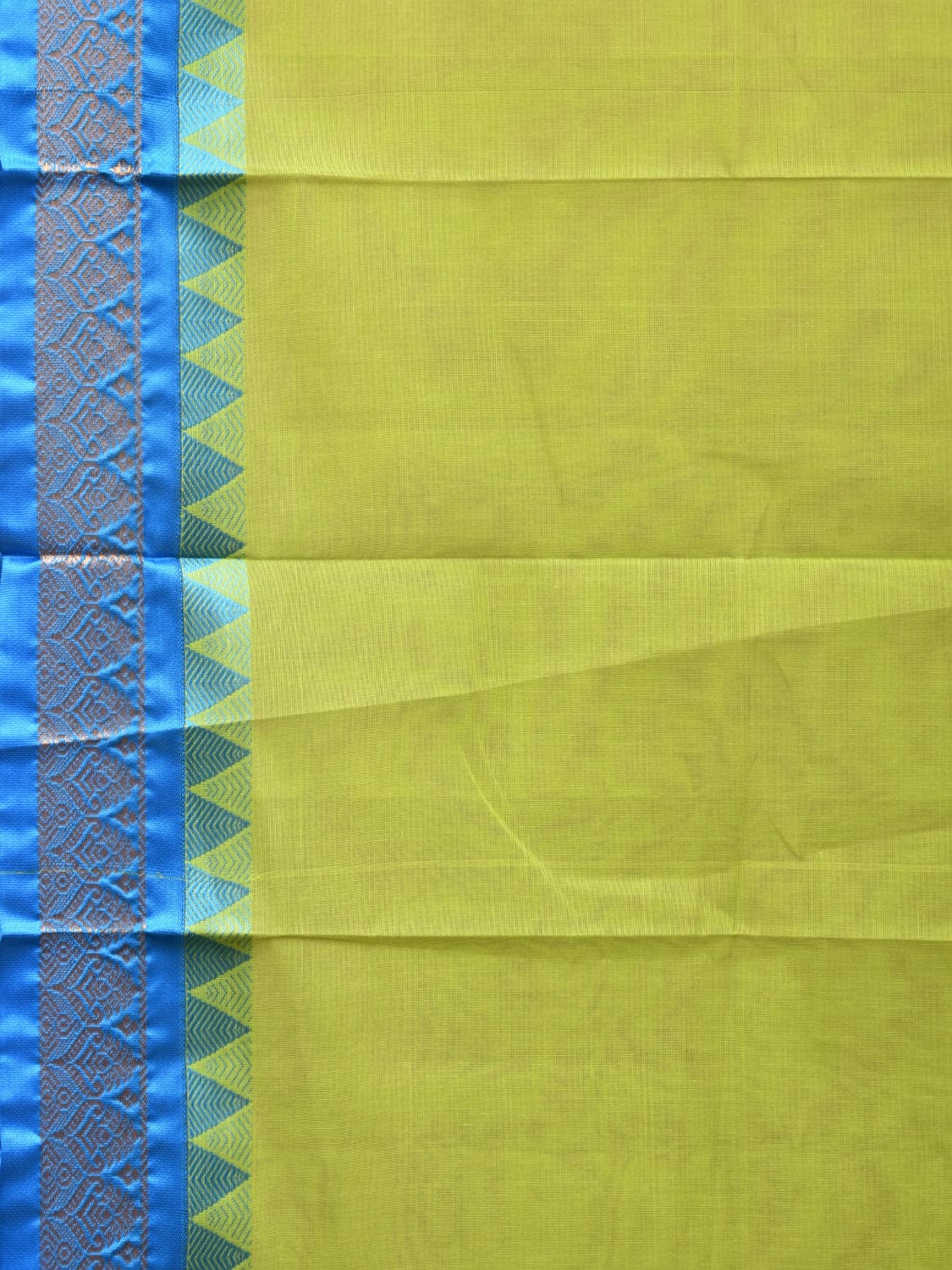 Light Green and Blue Gadwal Cotton Handloom Saree with Strips Pallu Design No Blouse g0366