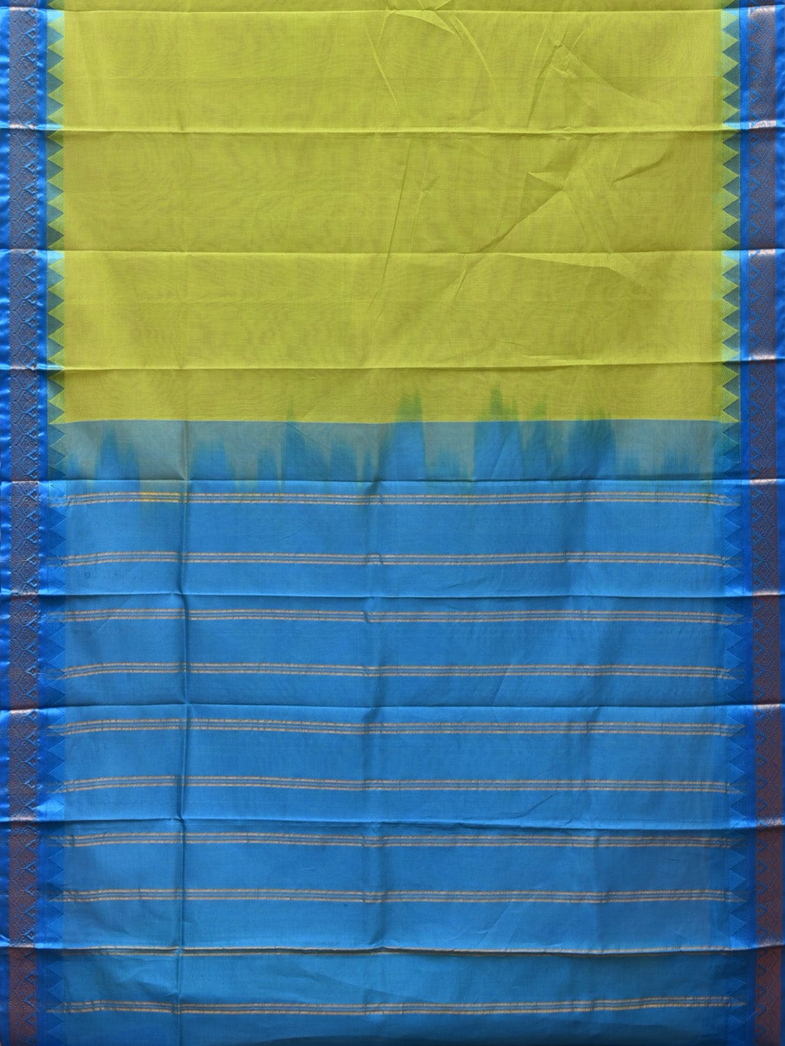 Light Green and Blue Gadwal Cotton Handloom Saree with Strips Pallu Design No Blouse g0366