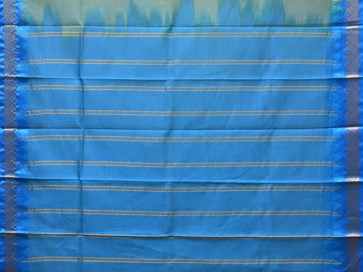 Light Green and Blue Gadwal Cotton Handloom Saree with Strips Pallu Design No Blouse g0366