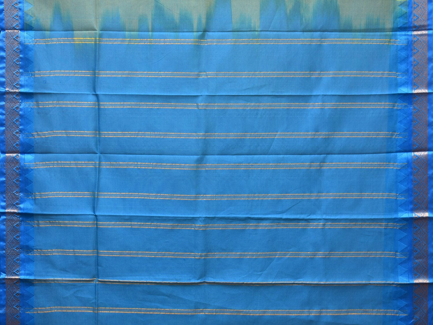 Light Green and Blue Gadwal Cotton Handloom Saree with Strips Pallu Design No Blouse g0366