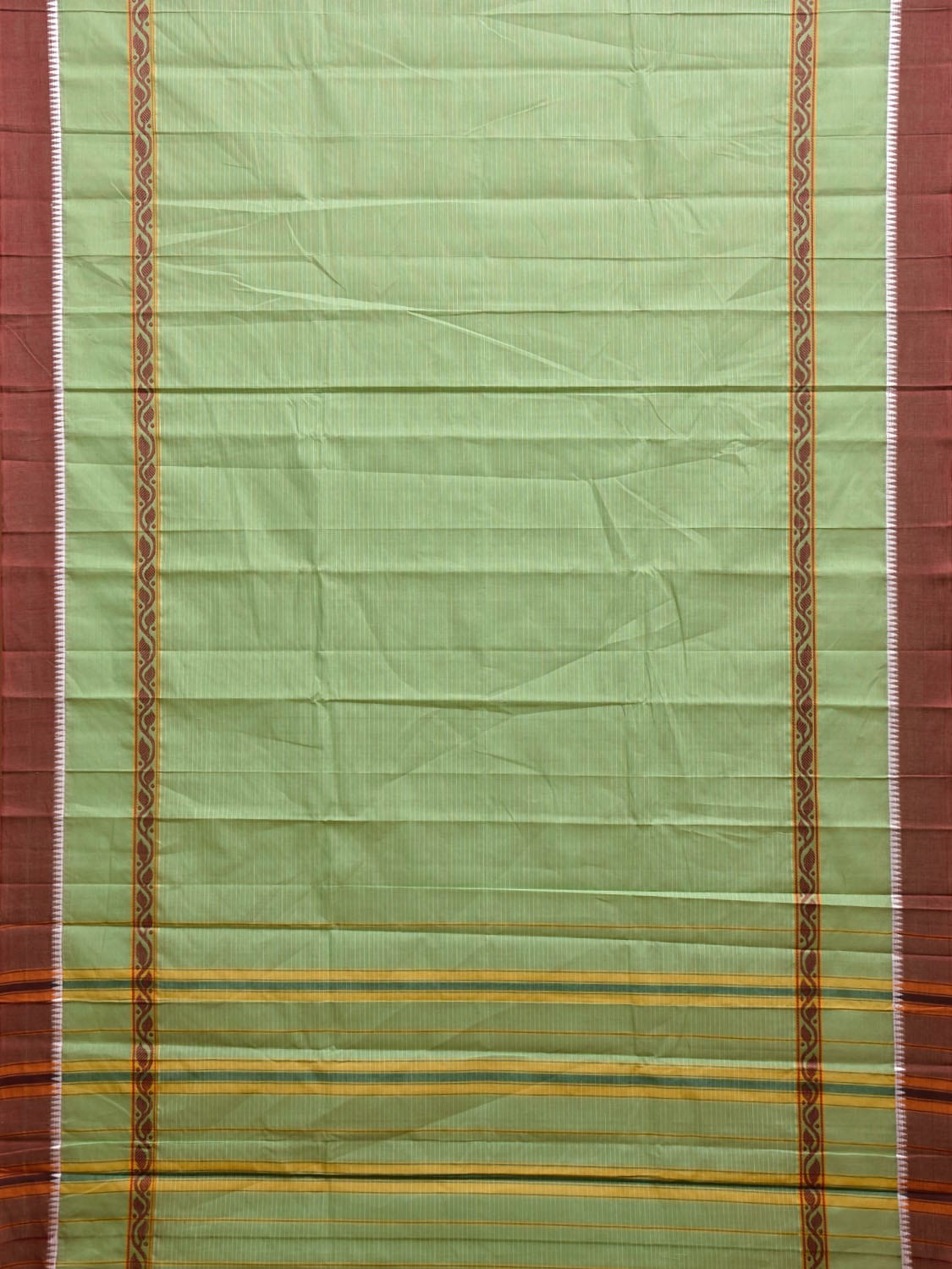 Light Green and Brown Narayanpet Cotton Handloom Saree with Strips Design No Blouse np1113