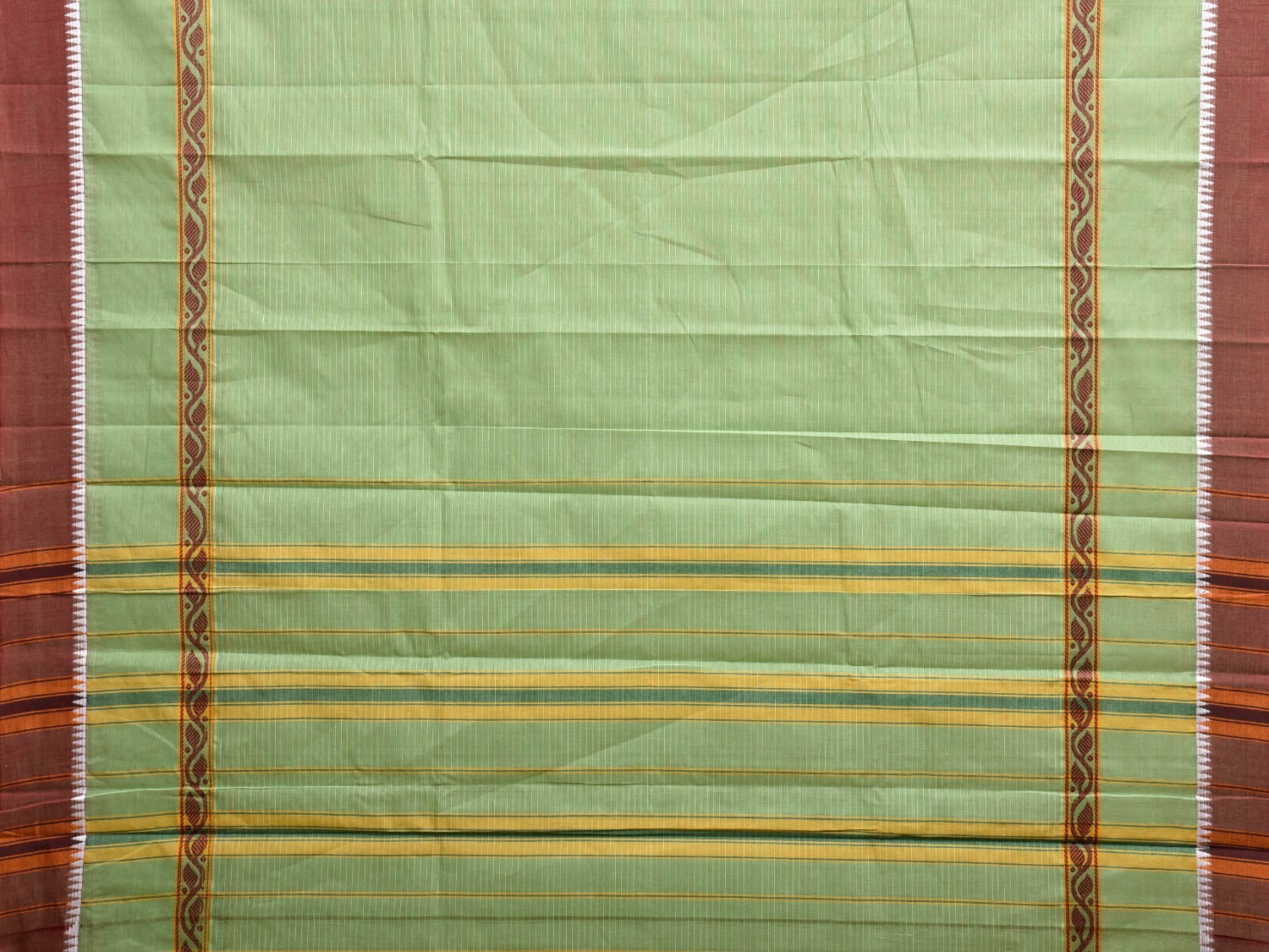 Light Green and Brown Narayanpet Cotton Handloom Saree with Strips Design No Blouse np1113