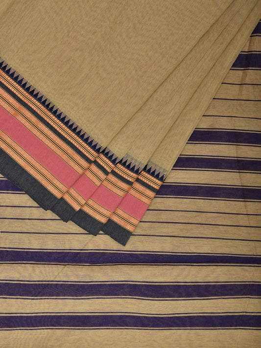 Light Green and Dark Blue Bamboo Cotton Plain Saree with Strips Pallu Design No Blouse bc0683